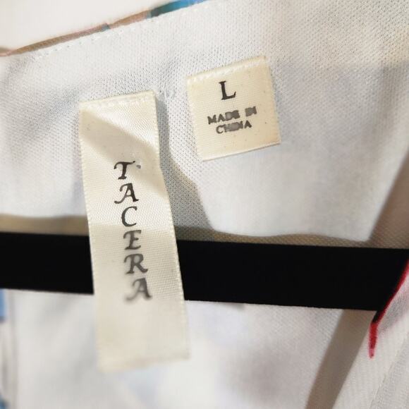 Tacera $45 Large Spaghetti Strap White Pink Green Blue Tropical Floral Sundress - Picture 8 of 10